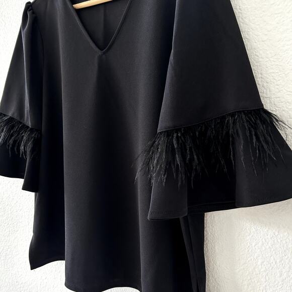 Adrianna Papell Women's Black Top Statement Sleeves Sz Medium Formal Old Money - Picture 5 of 10